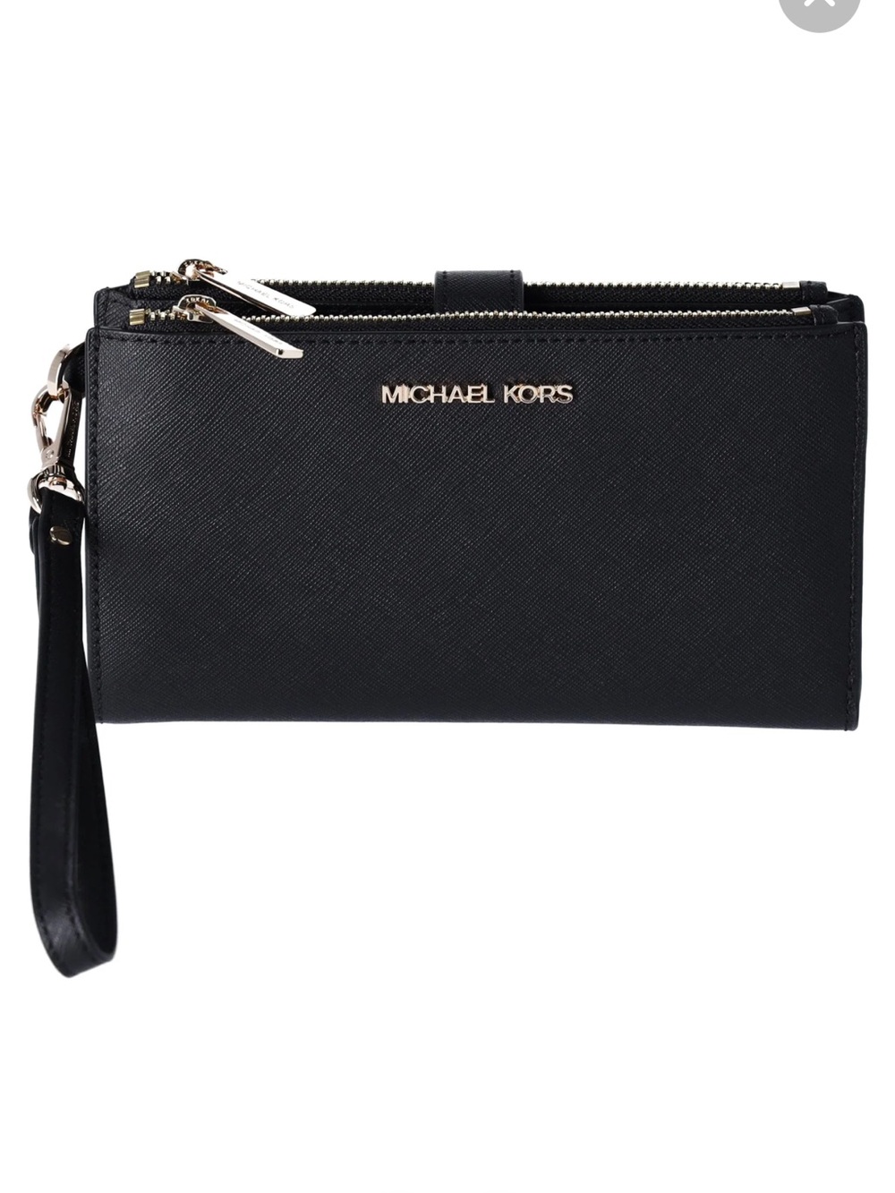 Michael Kors Jet Set Travel Double Zip Wristlet Leather Phone Case Wallet Black
